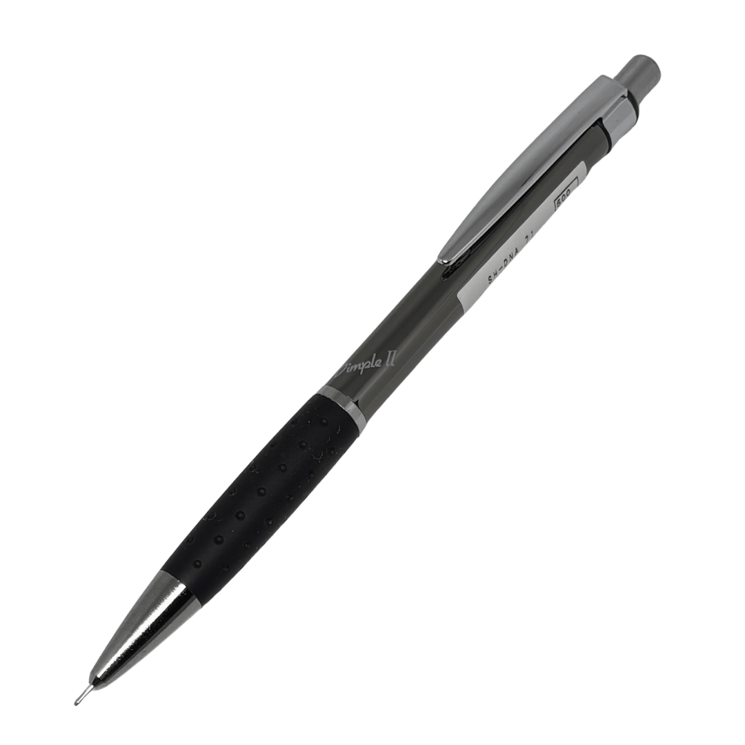 Tombow Dimple II vintage versatil kalem, koyu gri gövde ve noktalı siyah kavrama, 0.5 mm