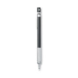 MUJI versatil kalem siyah gövde ve tırtıklı metal kavrama, dik tam boy görünüm, 0.5 mm