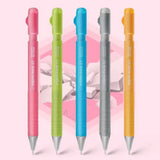 Kokuyo Enpitsu Sharp beş renk yan yana, pembe, yeşil, mavi, gri ve turuncu gövdeler, 0.7 mm