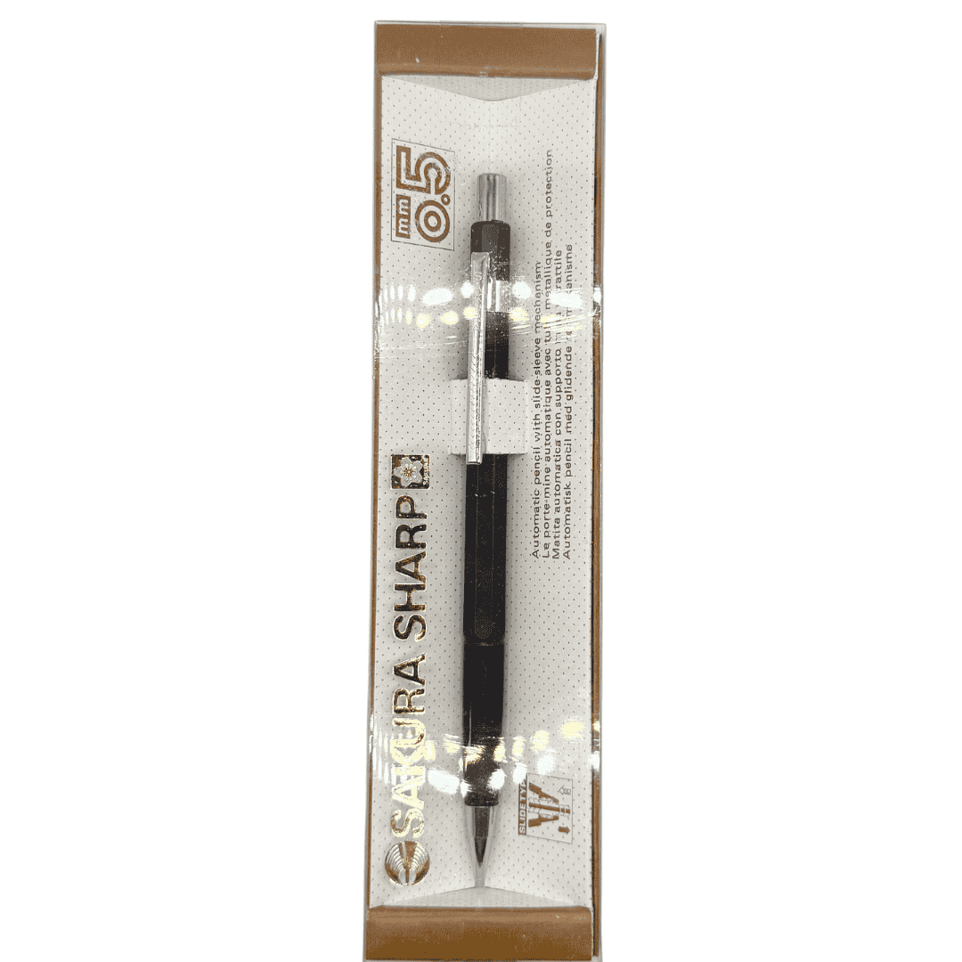 Sakura Sharp vintage versatil kalem orijinal kahverengi baskılı ambalajında, 0.5 mm ibaresiyle