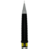 Uchida KD-SE kalemin karo desenli siyah kavraması ve krom koni ucu, 0.3 mm uç görünür