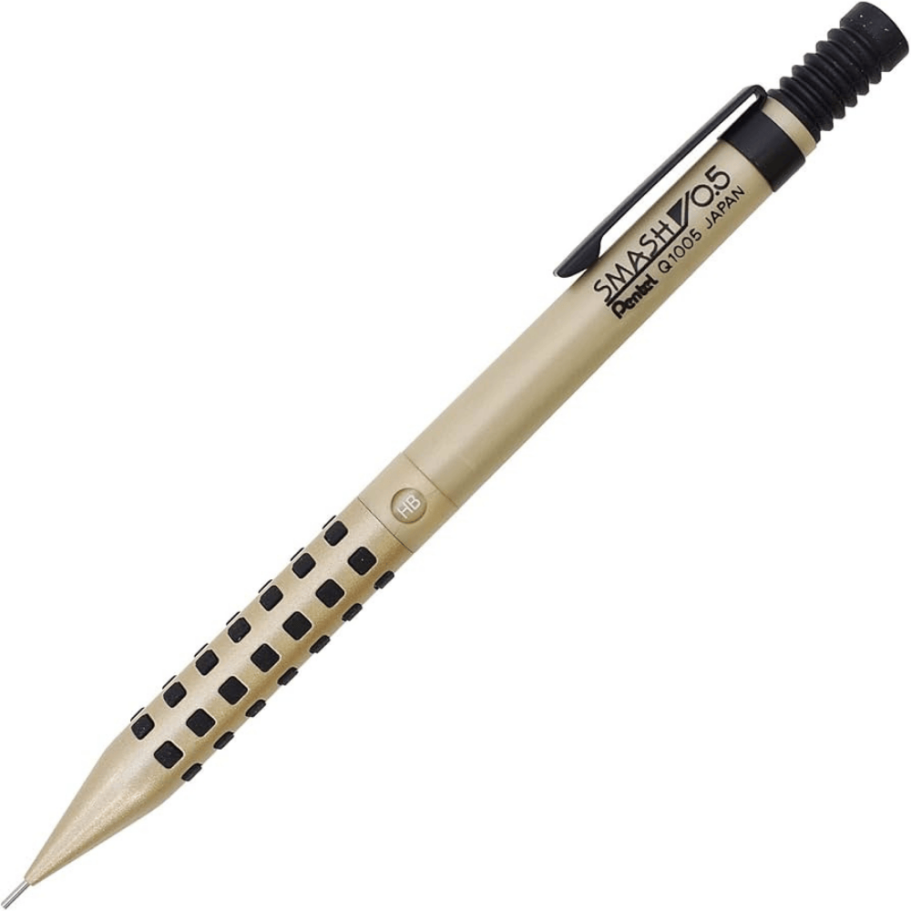 Pentel Smash Q1005-XKS versatil kalem şampanya altını gövde, siyah kareli kavrama, tam boy 0.5 mm