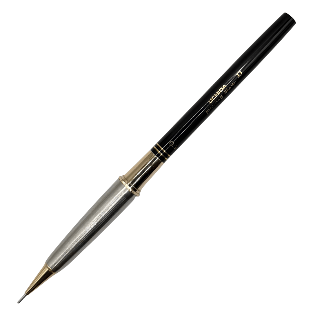 Uchida Drawing Sharp D vintage versatil kalem siyah gövde ve metal kavrama, tam boy, 0.5 mm