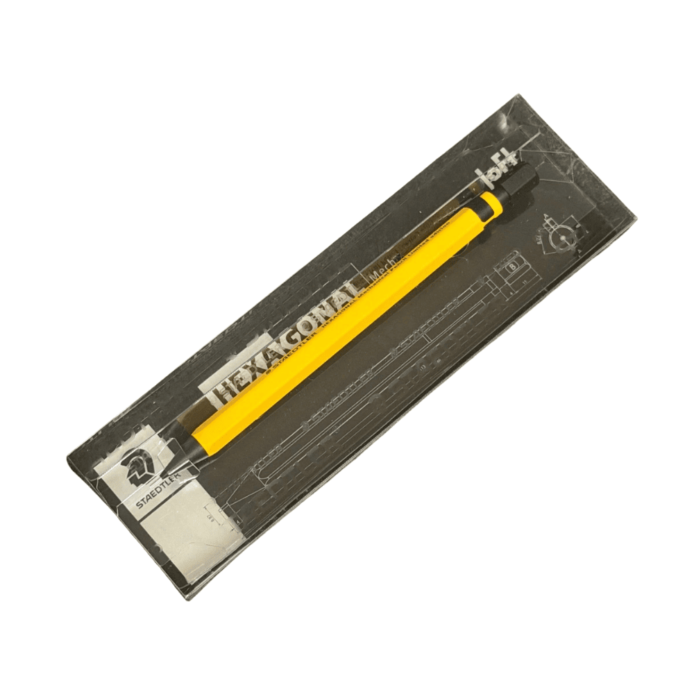 Staedtler Hexagonal LOFT kalem açılmamış blister ambalajında, siyah teknik çizim baskılı kart