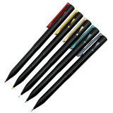 Tombow SH-JJ Vintage versatil kalem beş renk klipsli, siyah gövdeler yelpaze düzeninde, 0.5 mm
