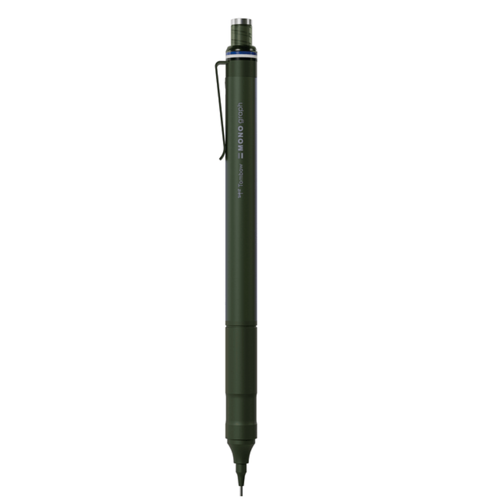 Tombow Mono Graph Fine versatil kalem koyu yeşil, dik konumda tam boy görünüm, 0.5 mm