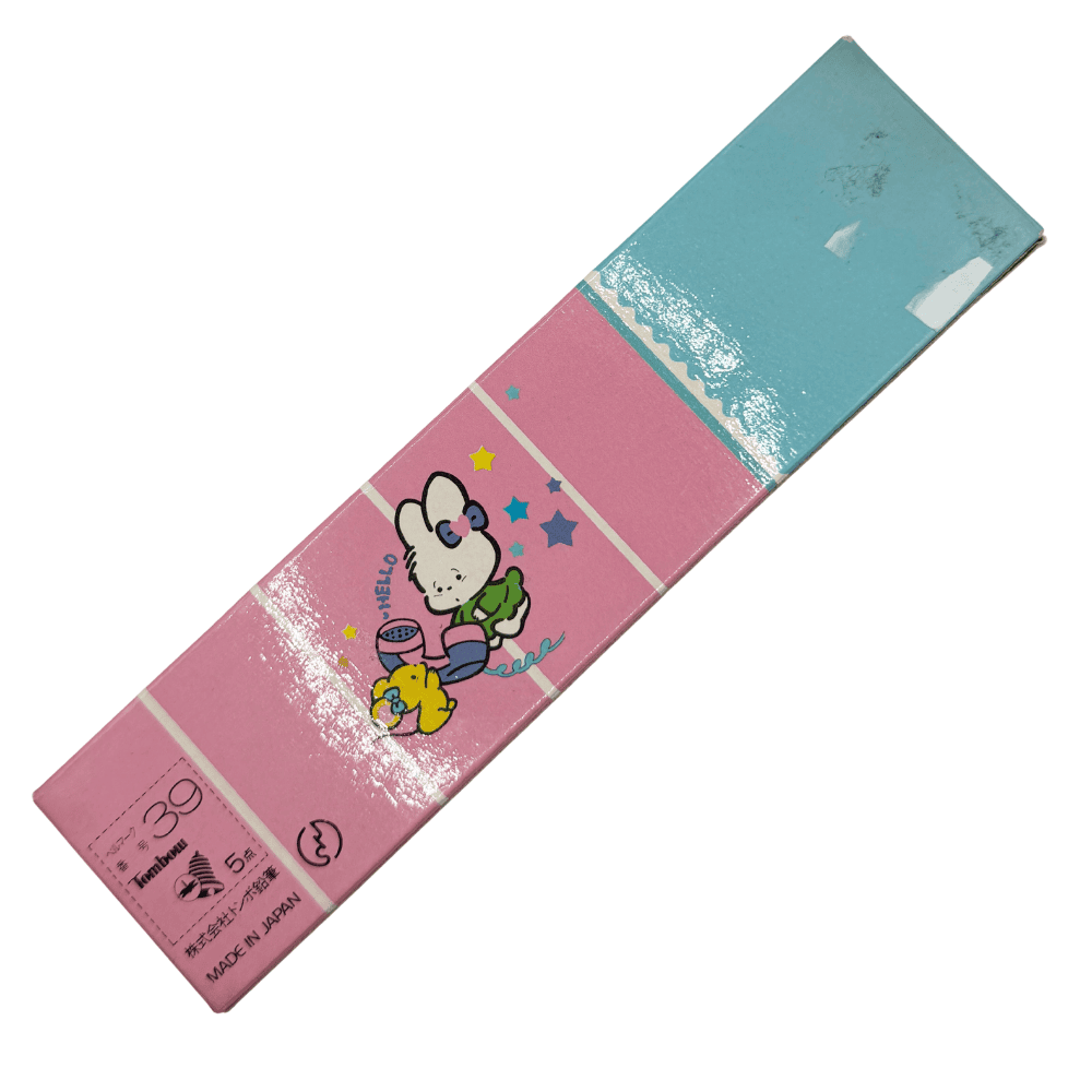 Tombow Vintage Kurşun Kalem kutusunun arka yüzü, pembe mavi ambalaj, 5 adet ve Made in Japan baskısı