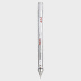 Tombow Mono Graph Tokyo kalemin şeffaf gövdesi, kırmızı TOKYO ve JAPAN baskısıyla dikey tam boy