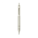 Uni-Ball Zento Flow jel kalem krem başlık ve çelik gövde, düz tam boy görünüm, 0.38 mm