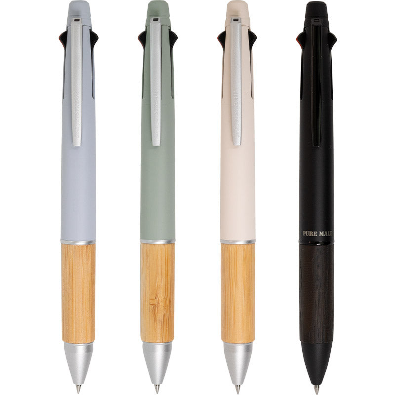 Uni Jetstream 4&1 Bambu multi kalem dört renk, mavi gri, açık yeşil, bej ve siyah gövde