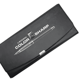 Uni Mitsubishi Color Sharp setinin siyah kapaklı kutusu, üzerinde kalem çizimi ve Mitsubishi Color Sharp 0.5 baskısı