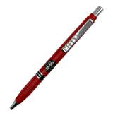 Uni Double Knock vintage versatil kalem kırmızı gövde ve krom klips, tam boy görünüm, 0.5 mm