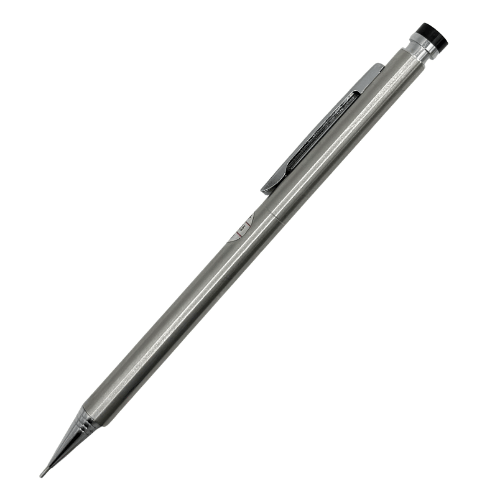 Platinum Sure Point versatil kalem, mat metal gri gövde, tam boy çapraz görünüm, 0.5 mm
