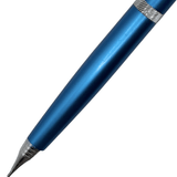 Pentel SG mavi kalemin alt yarısı ve krom koni ucu, düz metalik yüzey