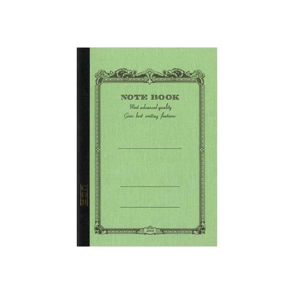 Apica CD-11 A5 defter açık yeşil kapak, çerçeveli NOTE BOOK baskısı ve siyah sırt bandı