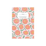 Apica Hocco A5 defter, pembe zeminde turuncu çiçek deseni kapak, A5 7 mm çizgili 56 sayfa etiketi