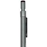 Faber-Castell TK-Matic L kalemin arka kısmı dik konumda, kahverengi uçlu başlık ve klips görünür