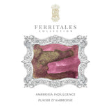 Ferritales Ambrosia Indulgence mürekkebin çerçeve içinde pembe ve altın simli renk kartı