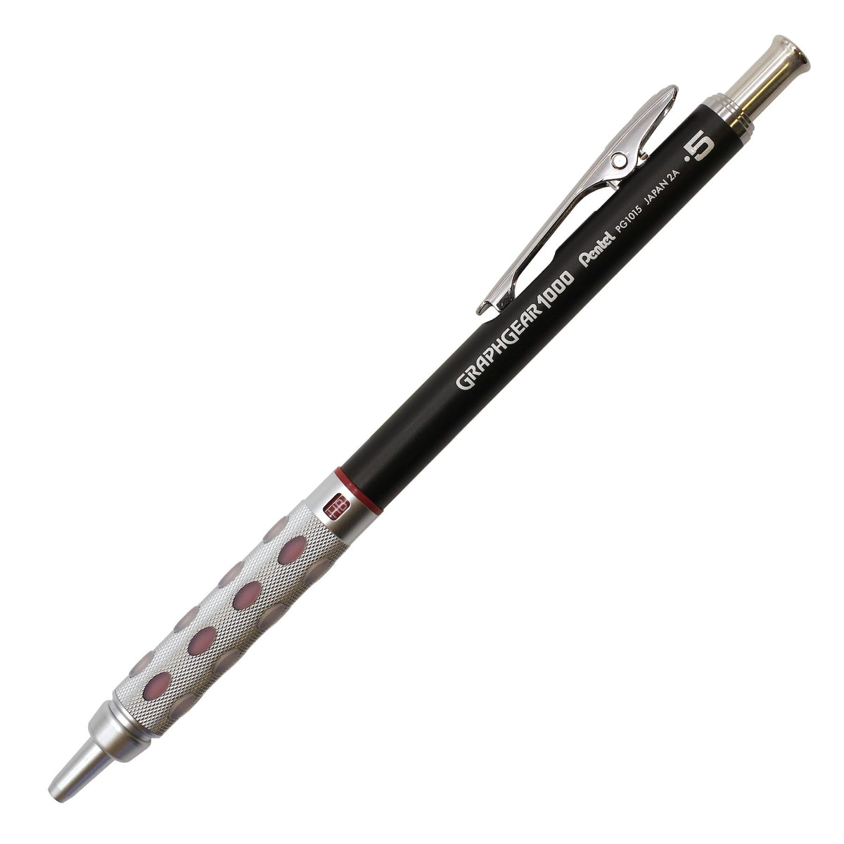 Pentel Graphgear 1000 versatil kalem siyah gövde ve tırtıklı metal kavrama, tam boy, 0.5 mm