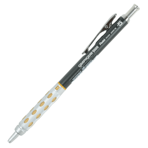 Pentel GraphGear 1000 sarı model tam boy, koyu gövde ve sarı noktalı gümüş kavrama, 0.5 mm