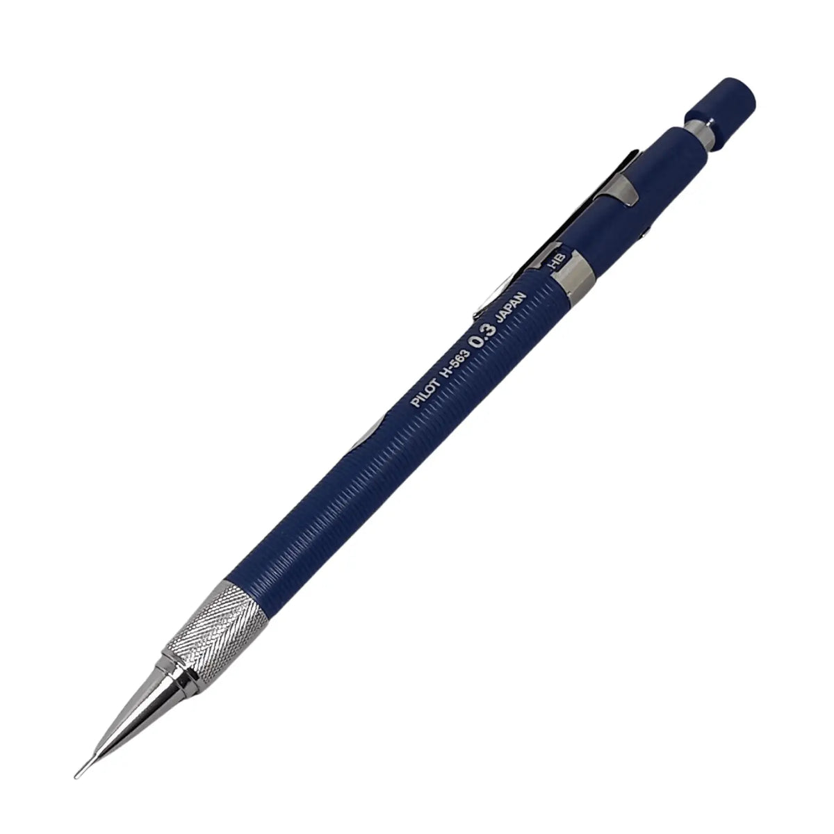 Pilot H-563 vintage versatil kalem lacivert yivli gövde, tırtıklı metal kavrama ve HB göstergesi, 0.3 mm