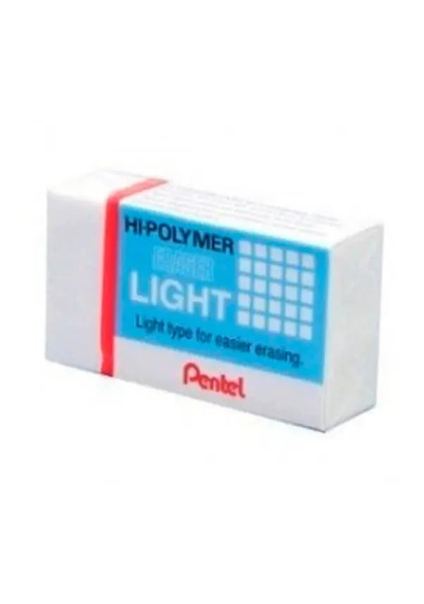 Pentel Hi-Polymer Light silgi, beyaz gövde ve mavi kırmızı karton bandıyla tek parça