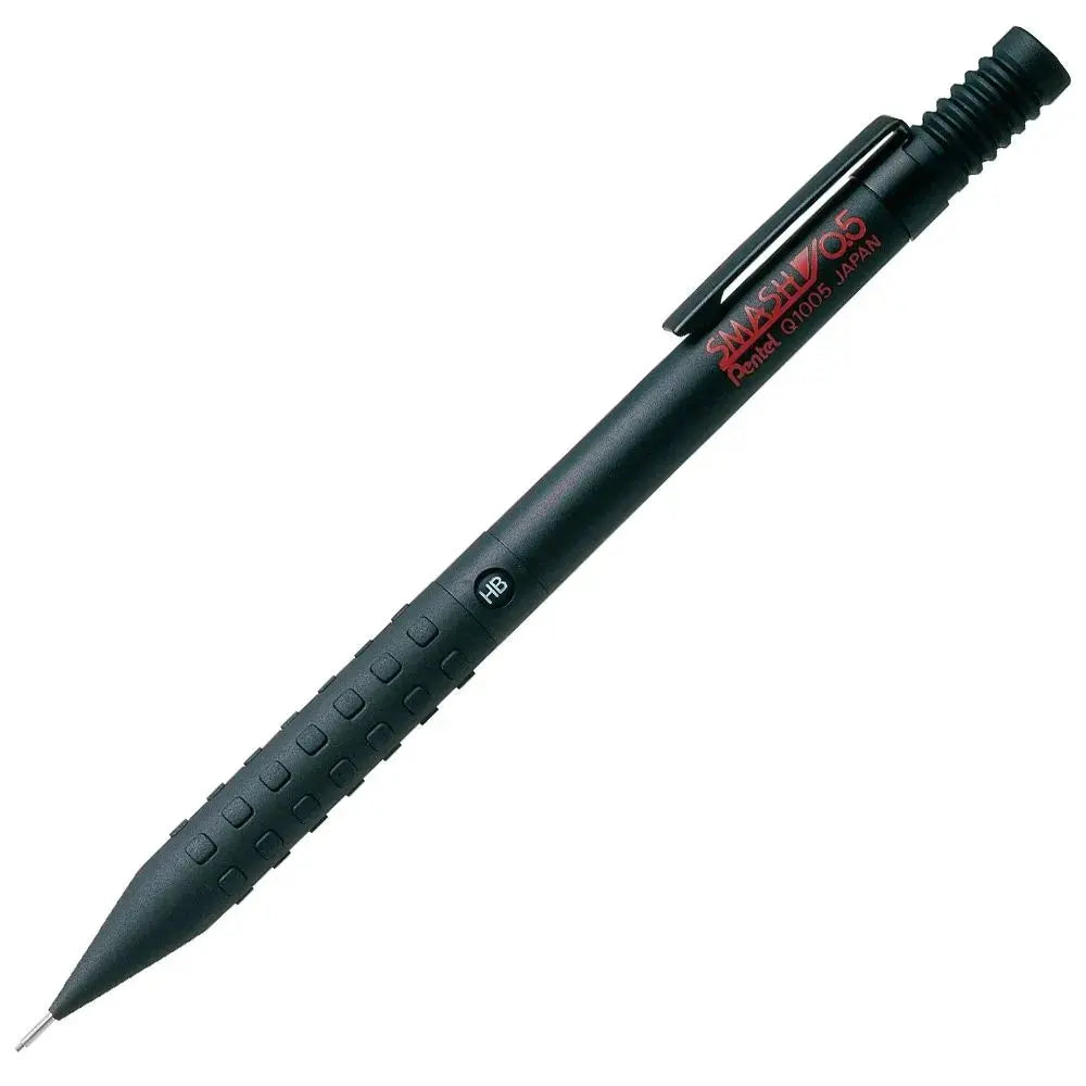 Pentel Smash versatil kalem, mat siyah gövde, kare kabartmalı kavrama ve kırmızı baskı, 0.5 mm