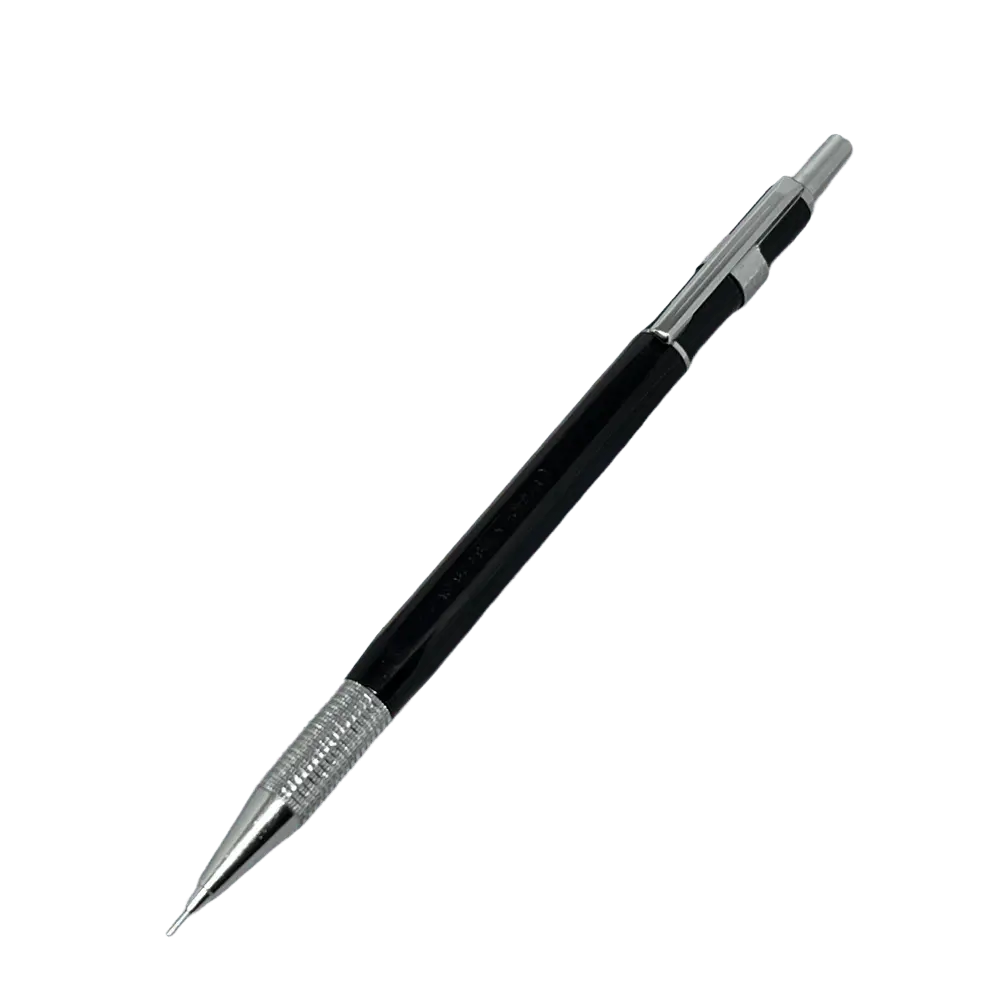 Uni Mitsubishi M5 vintage versatil kalem siyah lake gövde, krom tırtıklı uç, tam boy, 0.5 mm