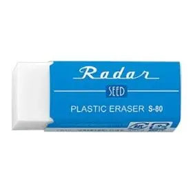 Seed Radar S-80 beyaz plastik silgi, mavi ve beyaz kağıt kılıf içinde