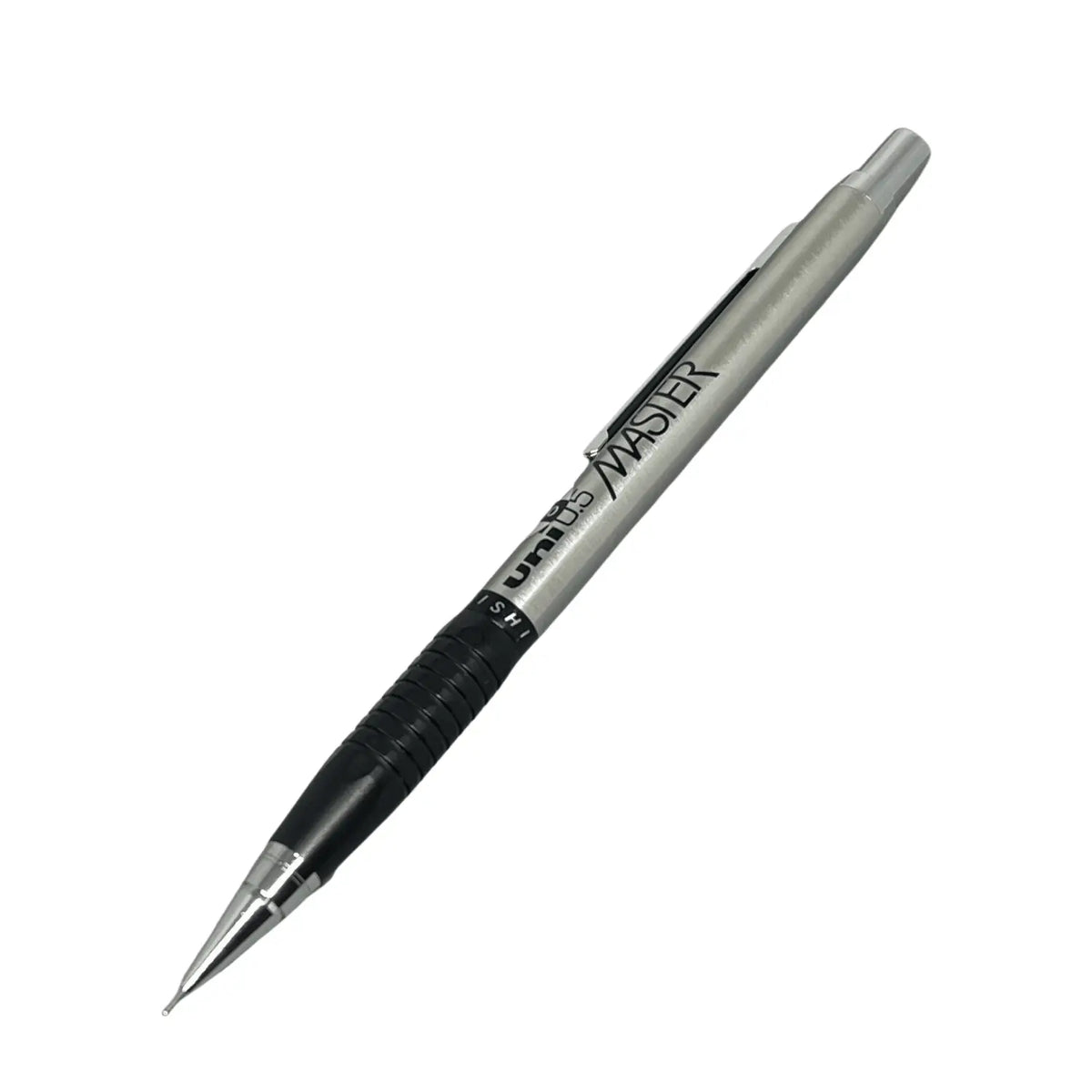 Uni Mitsubishi Master Vintage versatil kalem gümüş gövde ve siyah lastik kavrama, tam boy, 0.5 mm