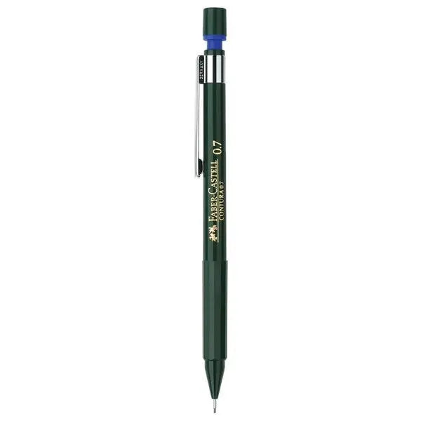 Faber-Castell Contura versatil kalem koyu yeşil gövde, krom klips ve mavi başlık, 0.7 mm