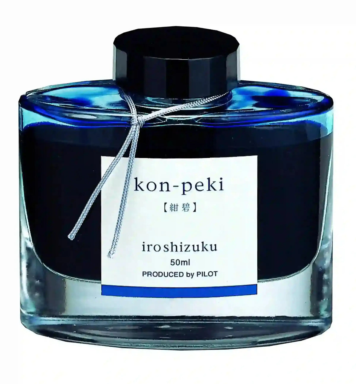 Pilot Iroshizuku Kon-Peki şişe mürekkep, cam şişede koyu lacivert mavi, 50 ml etiketli