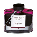 Pilot Iroshizuku Yama-Budo 50 ml şişe mürekkep, dağ üzümü moru sıvı ve etiketli cam şişe