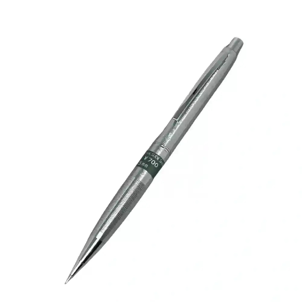 Sakura Slide Sharp vintage versatil kalem gümüş metal gövde, tam boy açılı, 0.5 mm