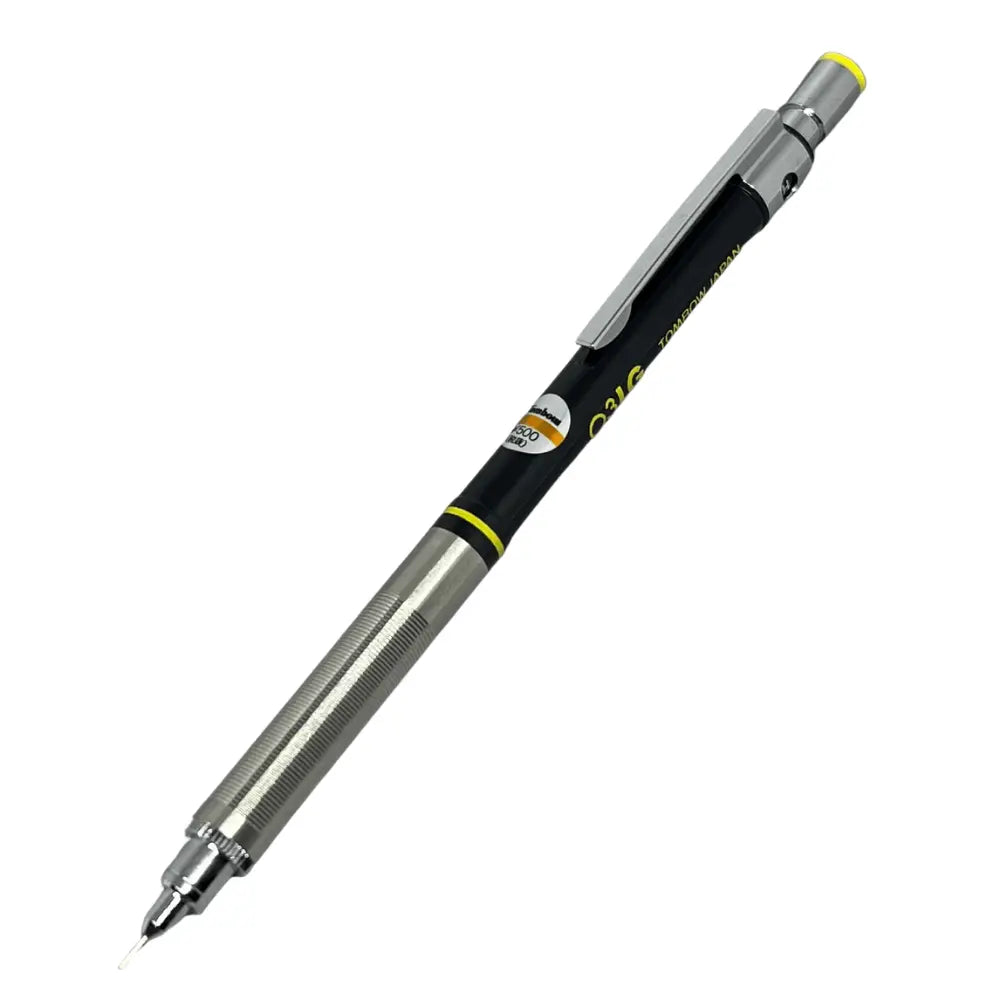 Tombow LG vintage versatil kalem siyah gövde, sarı başlık ve tırtıklı metal grip, 0.3 mm