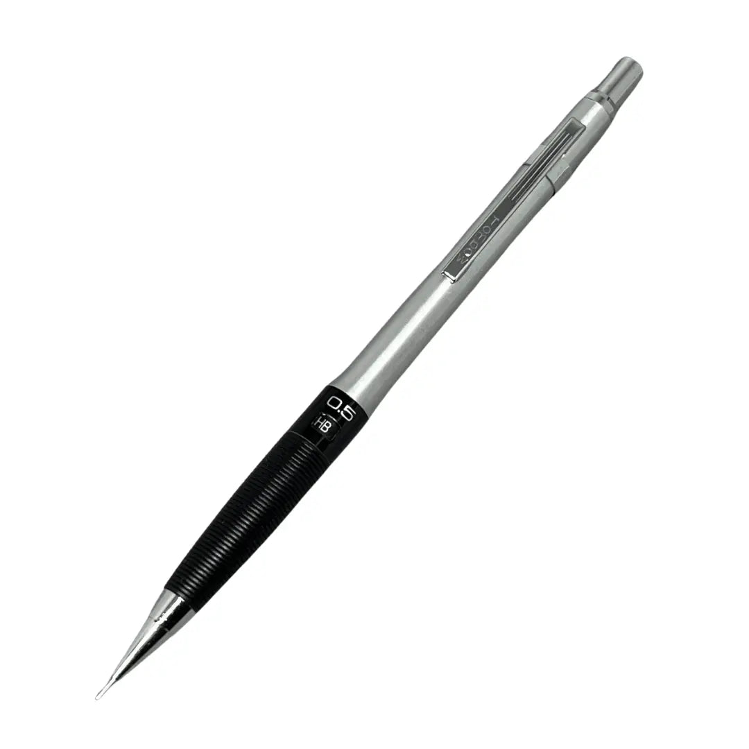 Tombow SH-1000 LP Vintage gümüş metal gövde, siyah yivli kavrama ve 0.5 HB göstergesi, tam boy