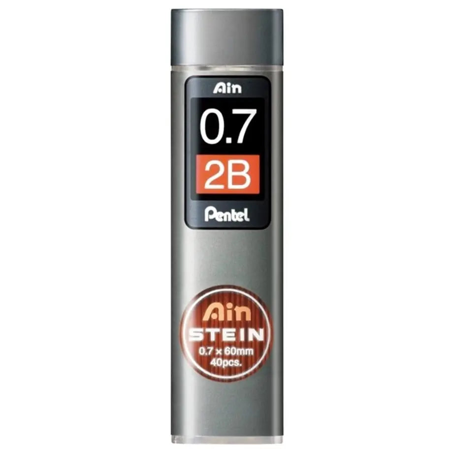 Pentel Ain Stein 0.7 mm 2B versatil kalem ucu tüpü, gri gövde ve turuncu 2B etiketi, 40 adet