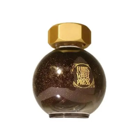Ferris Wheel Press Adventurine 20 ml mürekkep, küre şişe ve altın kapak, simli kahve mürekkep