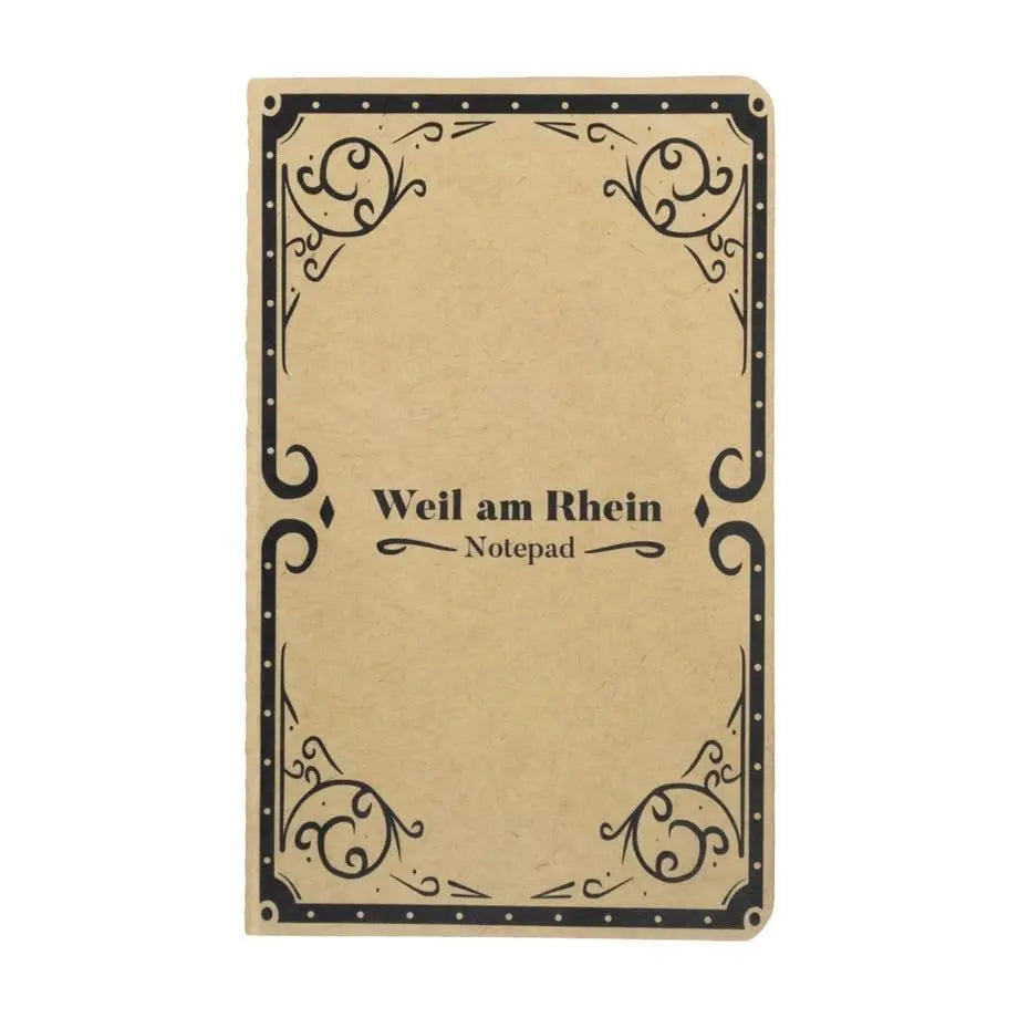 Weil am Rhein Kraft Notepad çizgisiz defter, kraft kapakta süslemeli siyah çerçeve