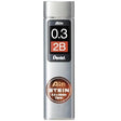 Pentel Ain Stein versatil kalem ucu tüpü, siyah kırmızı etiketinde 0.3 mm ve 2B sertliği yazıyor
