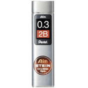 Pentel Ain Stein versatil kalem ucu tüpü, siyah kırmızı etiketinde 0.3 mm ve 2B sertliği yazıyor