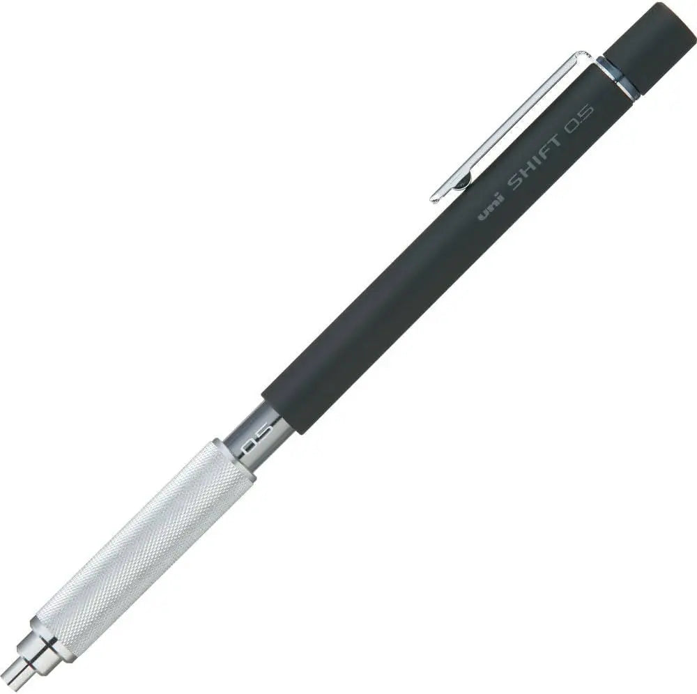 Uni Shift siyah limited versatil kalem, mat siyah gövde ve geri çekilebilir metal kavrama, 0.5 mm