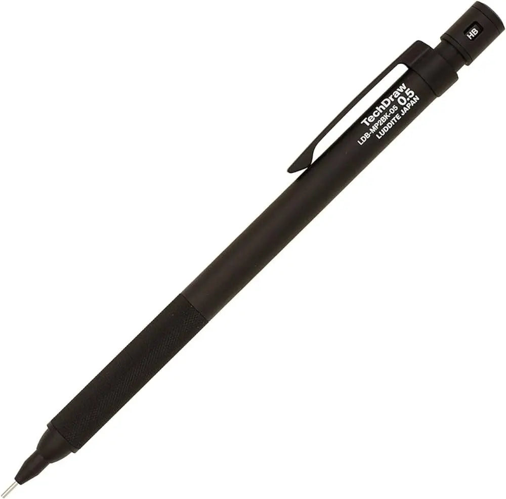 Luddite TechDraw 2 versatil kalem mat siyah gövde, tırtıklı kavrama ve HB başlık, tam boy çapraz, 0.5 mm