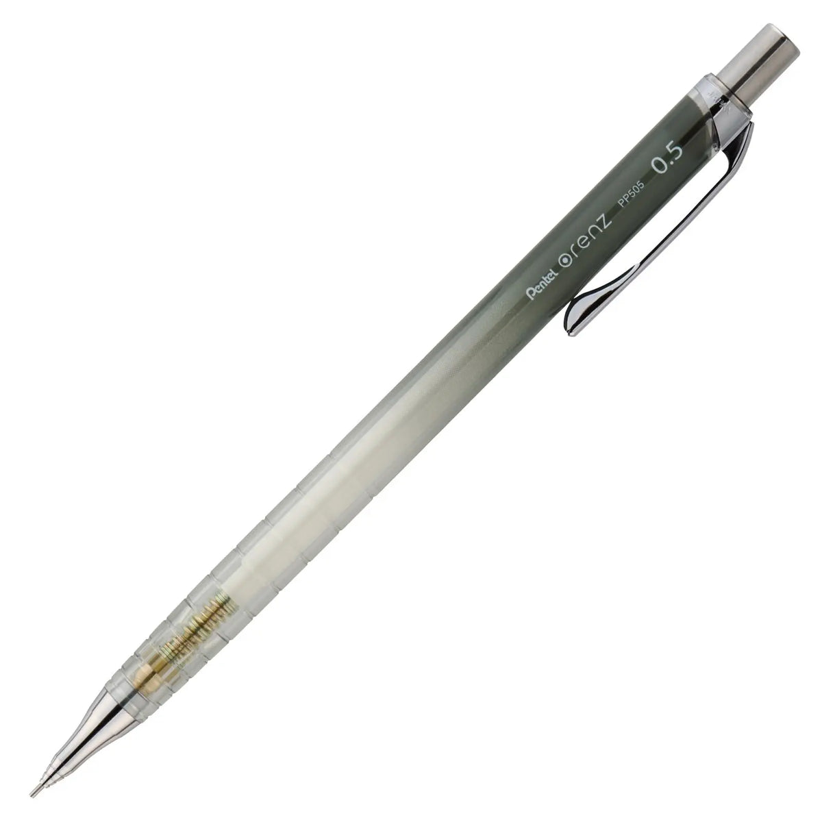 Pentel Orenz PP505 versatil kalem siyah şeffaf gövde, krom klips ve ince uç borusu, 0.5 mm