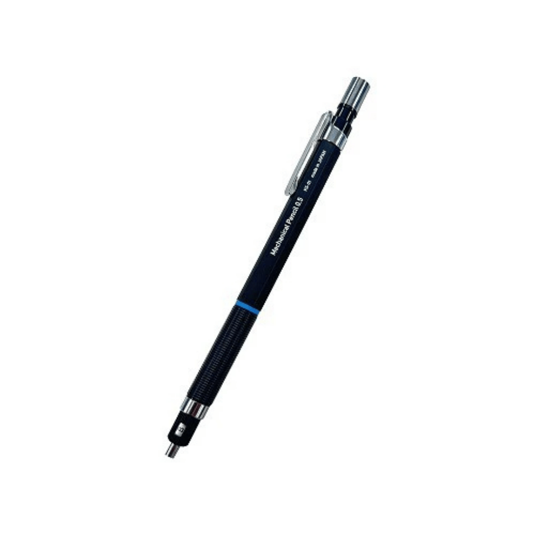 Kitera KS-01 versatil kalem lacivert, tam boy çapraz görünüm, yivli kavrama ve uç sertlik göstergesi, 0.5 mm