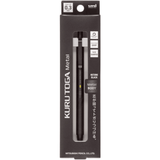 Uni Kuru Toga Metal Nocturne Black kalemin siyah karton ambalajı, 0.3 mm ve Metal BODY ibareleri