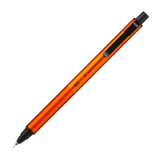 Uni Kuru Toga Metal versatil kalem Sunrise Orange, turuncu metal gövde, tam boy çapraz görünüm, 0.5 mm
