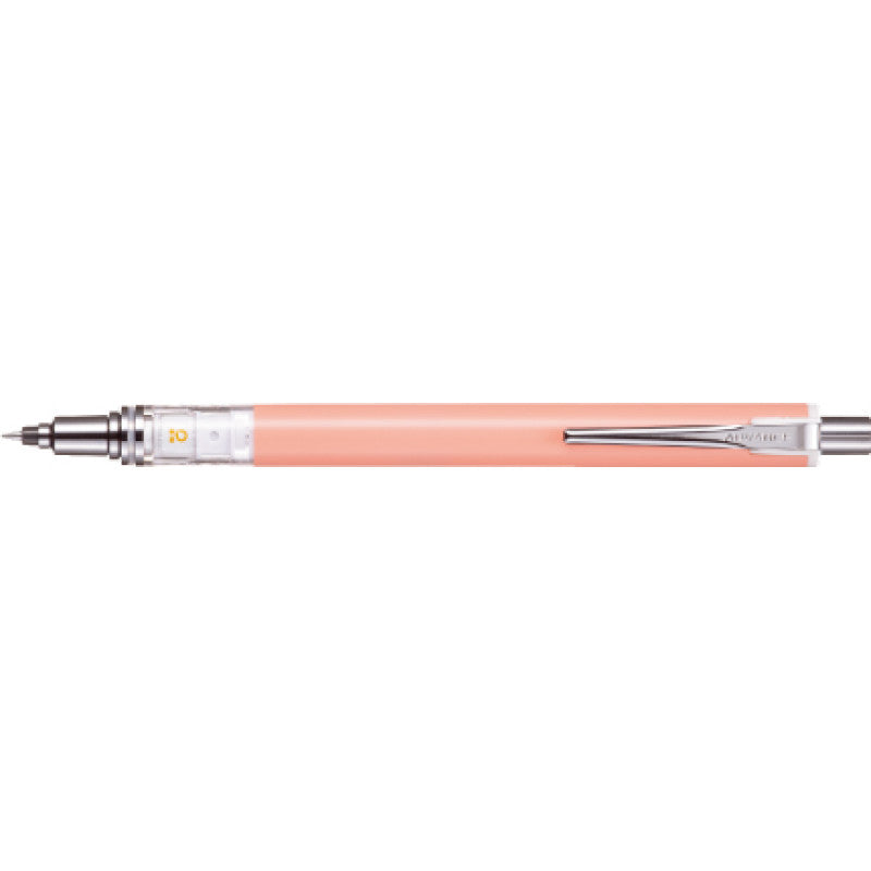 Uni Kuru Toga Advance limitli versatil kalem, somon pembe gövde yatay duruşta, metal uç sola bakıyor, 0.3 mm