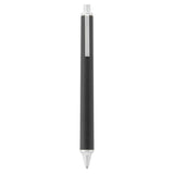 Muji ABS versatil kalem siyah gövde ve metal klips, dik tam boy görünüm, 0.5 mm