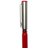 Ohto Piston Sharp SP-5 metal klipsin yandan görünümü, kırmızı gövde üzerinde gümüş kapak